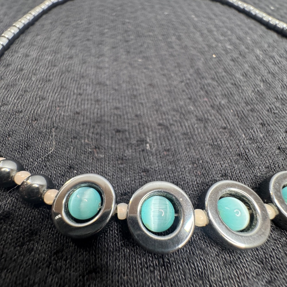 Hematite Turquoise Gemstone Statement Necklace Je… - image 2